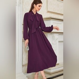 💜2 for 20 💜 Purple tie neck a line long sleeve dress​​